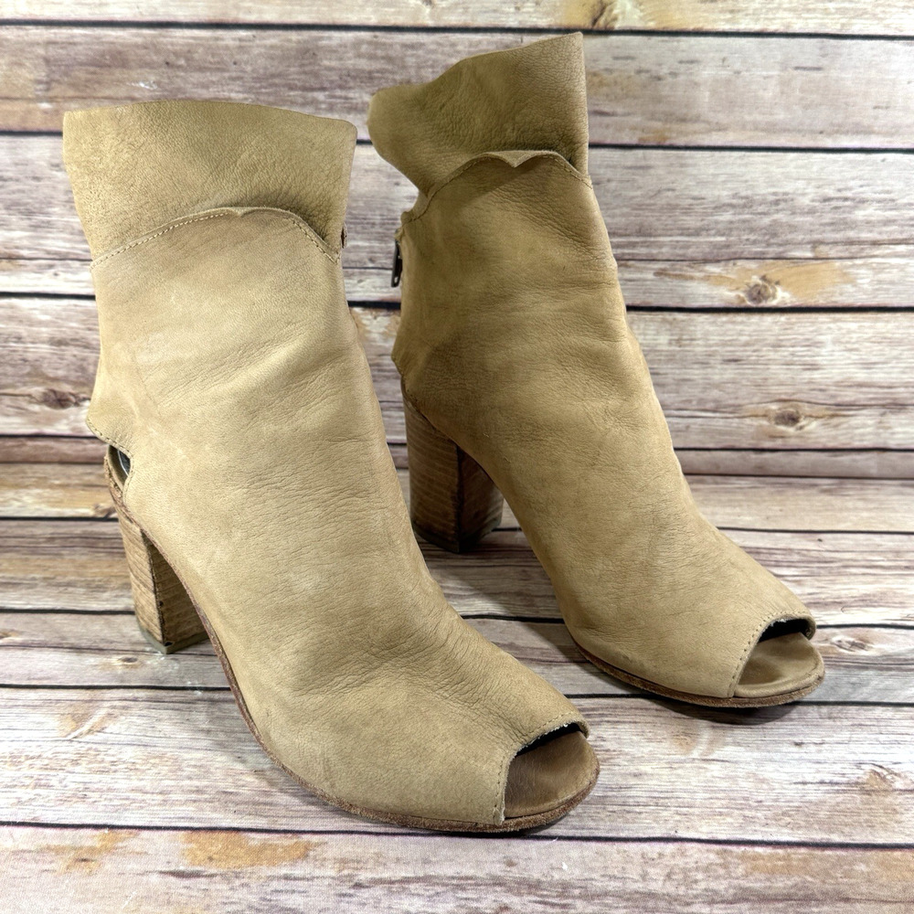 Free People Womens Golden Road Peep Toe Soft Tan Leather Ankle Boots 37/6.5